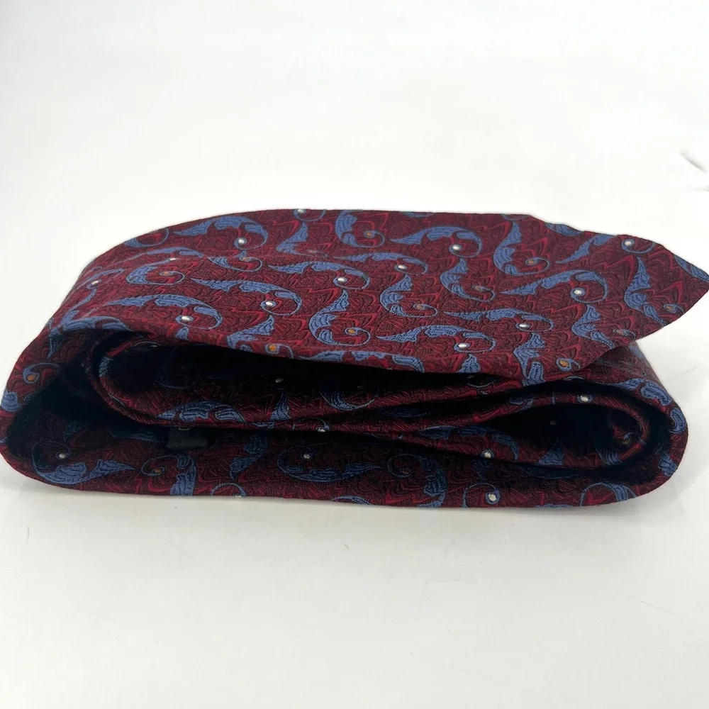 Robert Talbott Seven Fold Tie‎ Burgundy Blue Feather Luxury Elegant